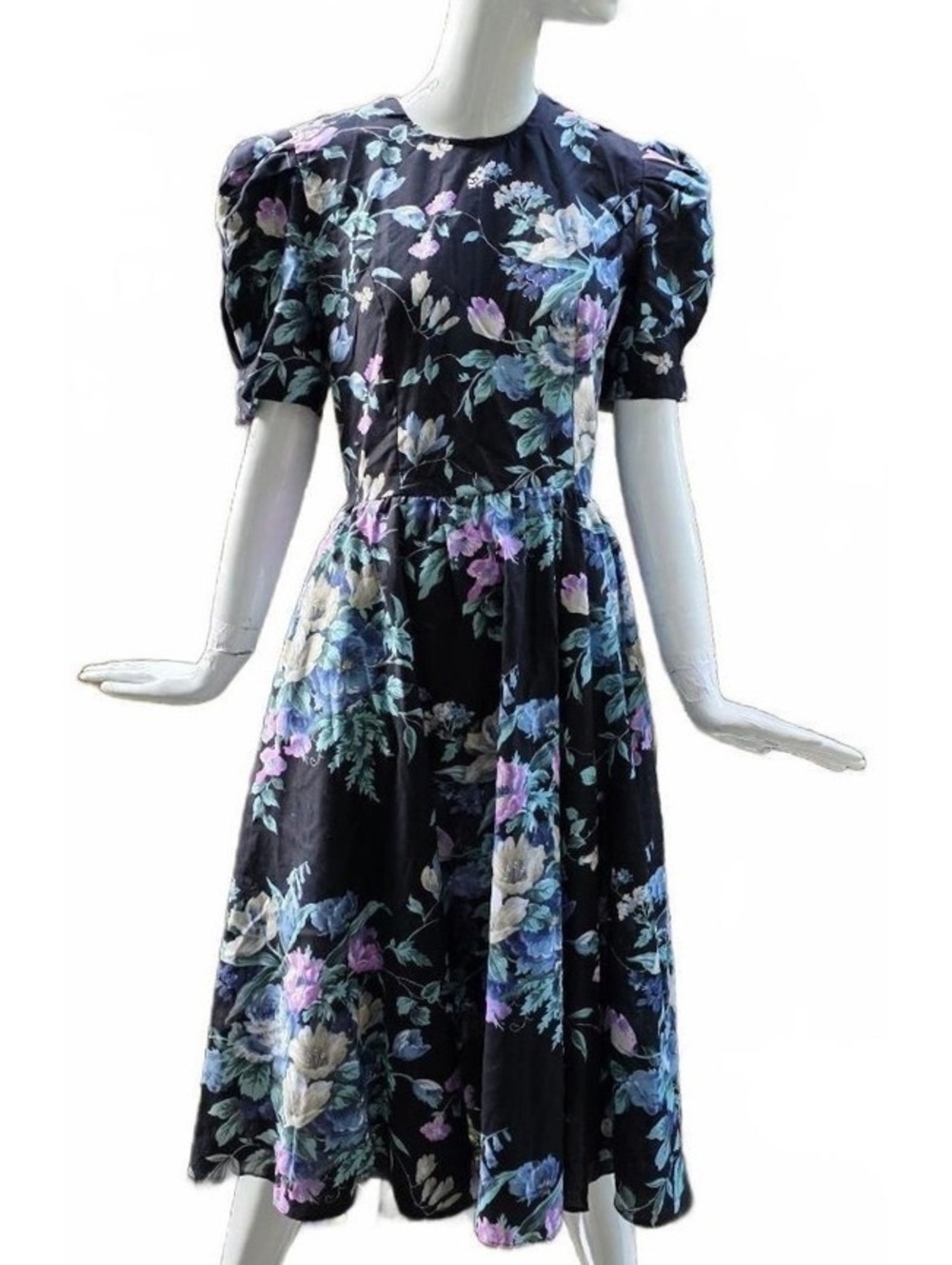 Positive Attitude Vintage 80s Made in USA Elastic Back Puff Sleeve Circle Dress